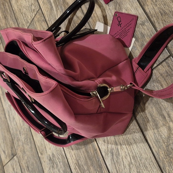 Diane Von Furstenberg Pink Canvas Suede Large Purse Travel Bag Crossbody - Picture 6 of 9